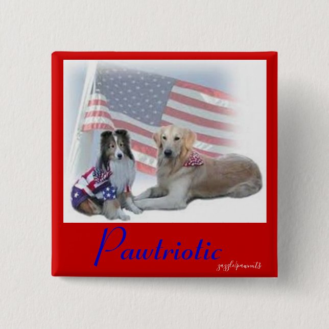 Pawtriotic dogs 2 inch square button (Front)