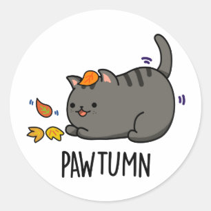 Pawtumn cute Autumn Kitty Cat Pun Classic Round Sticker
