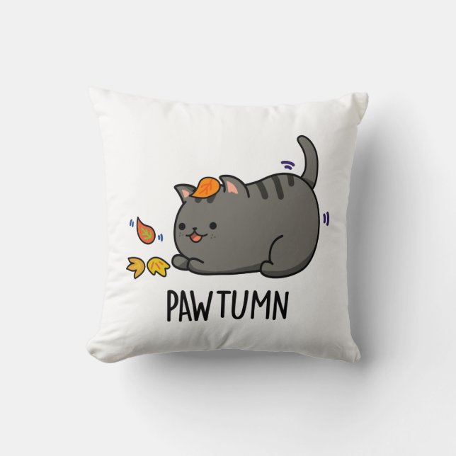 Pawtumn cute Autumn Kitty Cat Pun  Throw Pillow (Front)