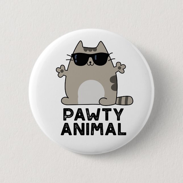 Pawty Animal Funny Party Cat Pun  2 Inch Round Button (Front)