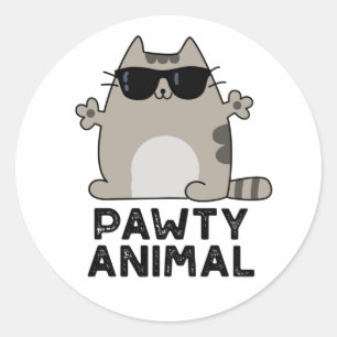 Pawty Animal Funny Party Cat Pun  Classic Round Sticker