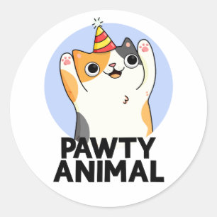 Pawty Animal Funny Party Cat Pun  Classic Round Sticker