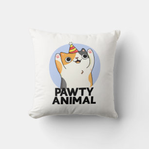 Pawty Animal Funny Party Cat Pun Throw Pillow