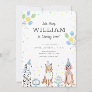 Pawty Blue Boy Dog Invitation d'anniversaire