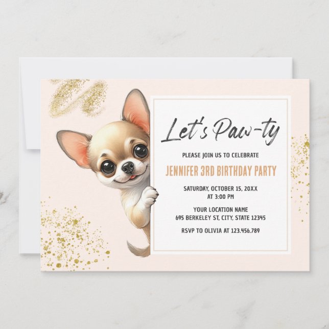 Pawty Chihuahua Dog Invitation d'anniversaire (Devant)