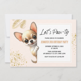 Pawty Chihuahua Dog Invitation d'anniversaire