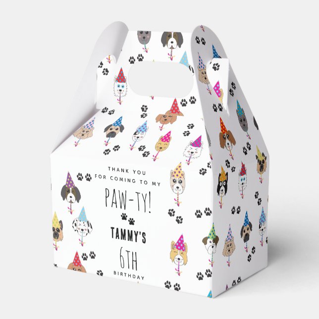 Pawty Cute Birthday Party Dogs Favor Box (Front Side)