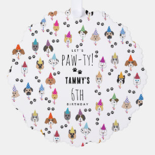 Pawty Cute Birthday Party Dogs Favour Tag Ornament Card