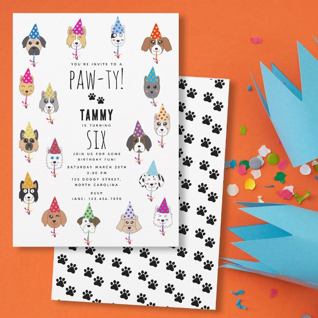 Pawty Cute Birthday Party Dogs Invitation (Pawty Cute Birthday Party Dogs Invitation)