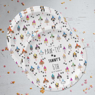 Pawty Cute Birthday Party Dogs Paper Plate