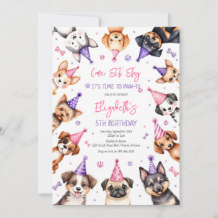 Pawty Dog Time To Pawty Puppy Party Birthday  Invitation