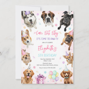 Pawty Dog Time To Pawty Puppy Party Birthday  Invitation