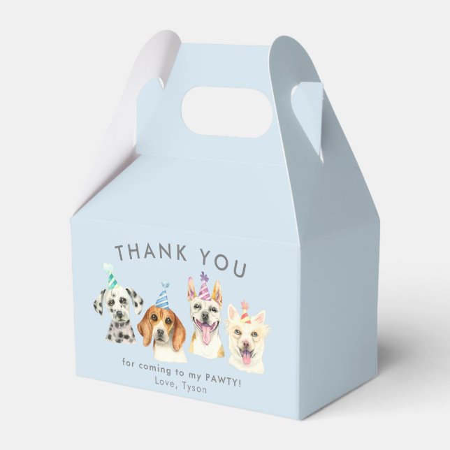 Pawty Puppy Dog Birthday Thank You Favor Box (Front Side)