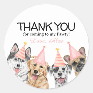 Pawty Puppy Dog Thank You Birthday Party favour Classic Round Sticker