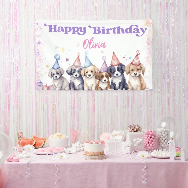 Pawty Puppy Happy Birthday Dog Party Girl Banner (Party)