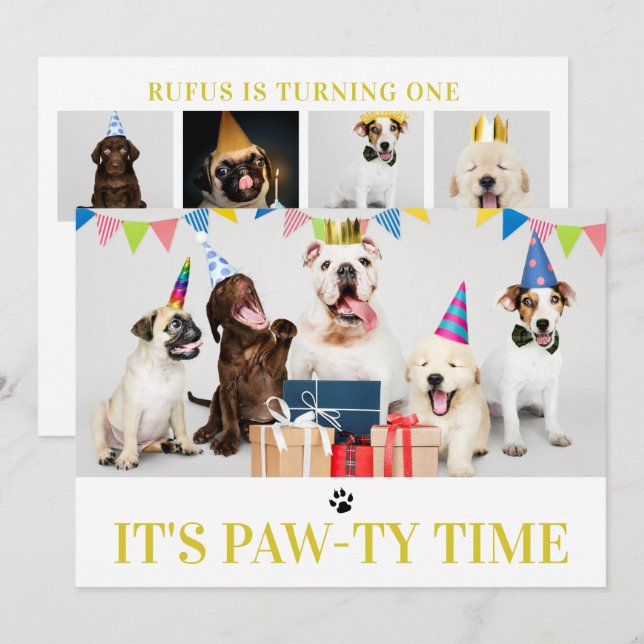 Pawty Time Chien à thème Anniversaire 5 Carte phot (Devant / Derrière)