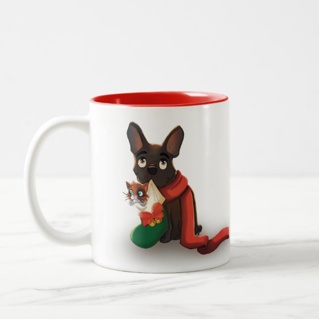 Pax and Huey Christmas Stocking Two-Tone Coffee Mug (Left)