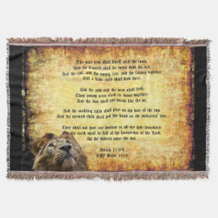 Pax Christos, Lion with Isaiah 11:6-9 Throw Blanket