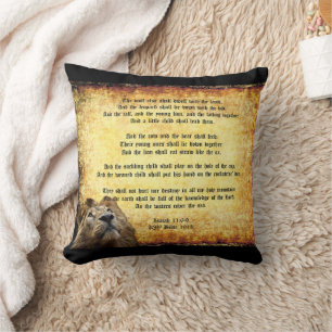 Pax Christos, Lion with Isaiah 11:6-9 Throw Pillow