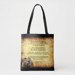 Pax Christos, Lion with Isaiah 11:6-9 Tote Bag