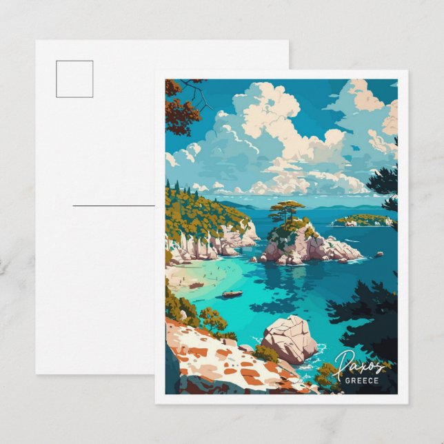 Paxos Greece Travel Vintage Illustration Postcard (Front/Back)