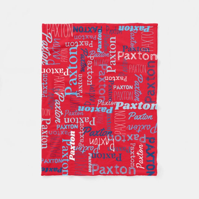 Paxton personalized name red blue white fleece blanket (Front)