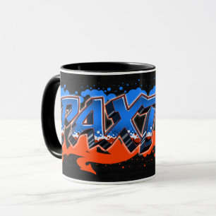 Paxton prénom nom Graffiti bleu orange Tasse