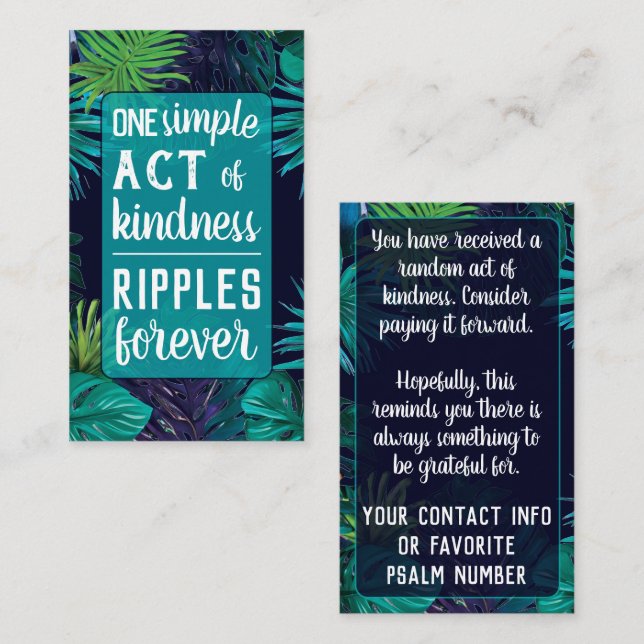 Pay it Forward Random Act of Kindness Teal Blue Business Card (Front/Back)
