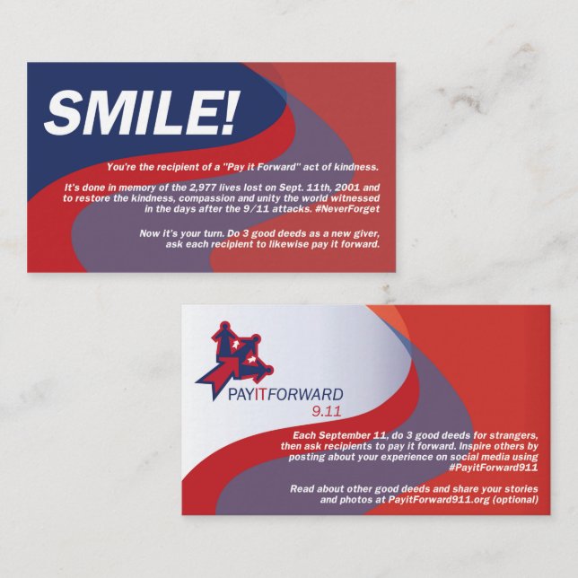 Payez-Le En Avant 911 Cartes De Sourire! (Devant / Derrière)