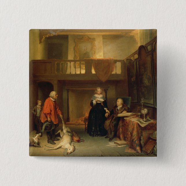 Paying the Tithe (oil on panel) 2 Inch Square Button (Front)