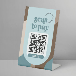 Payment QR Code Sign Retro Neutral Teal Beige