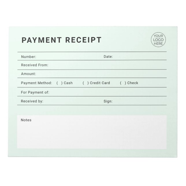 Payment Receipt Business Logo Notepad (Front)
