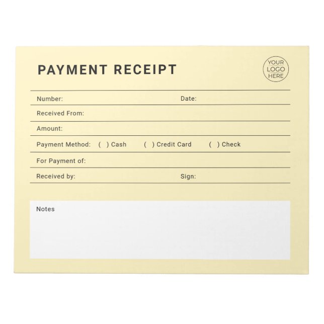 Payment Receipt Business Logo Notepad (Front)
