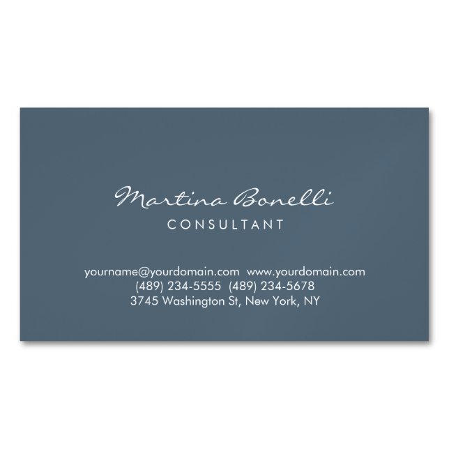 Payne's Grey Colour Minimalist Script Business Car Magnetic Business Card (Front)