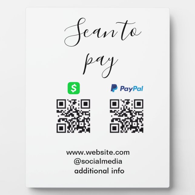 Paypal Cashapp scan to pay QR add business name lo Plaque (Front)