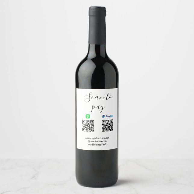 Paypal Cashapp scan to pay QR add business name lo Wine Label (Front)