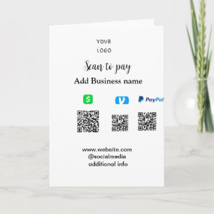 Paypal Cashapp venmo scan to pay QR add business Card