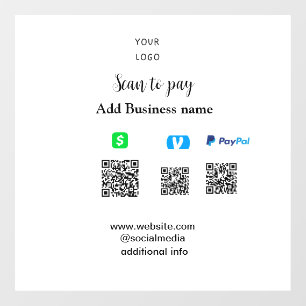 Paypal Cashapp venmo scan to pay QR add business Window Cling