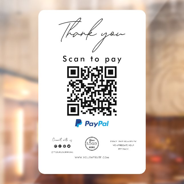 Paypal QR Code Logo Scan to Pay Thank you Window Cling (Sheet 2)