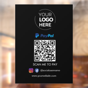 Paypal QR Code Payment   Scan to Pay Black Window Cling