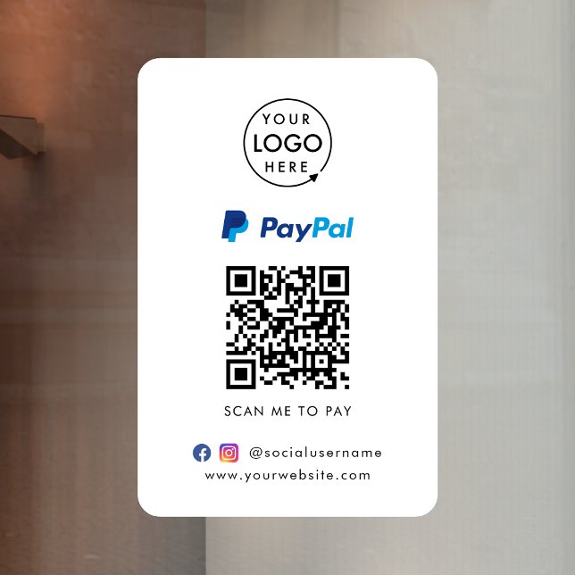 Paypal QR Code Payment | Scan to Pay Business Logo Window Cling (Interactive "scan to pay” QR code cash wrap window cling for collecting digital payment by Paypal.)