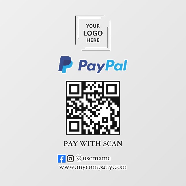 PayPal QR Code Scan to Pay Business Window Cling (Sheet)