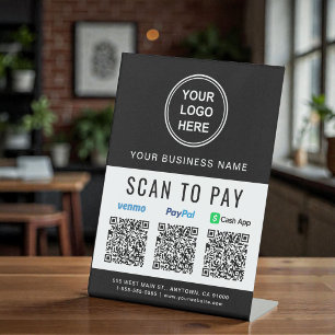 Paypal Venmo CashApp QR Codes Logo Scan to Pay Pedestal Sign