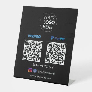 Paypal Venmo QR Code Payment Scan to Pay Black Pedestal Sign