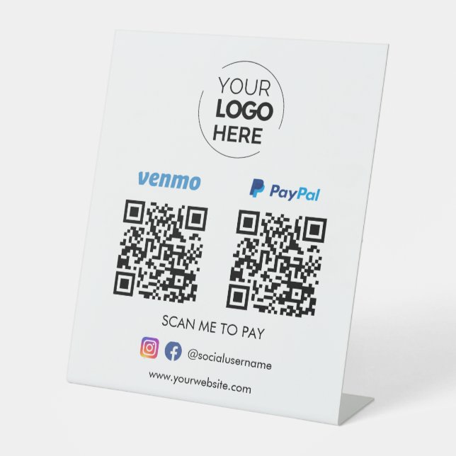 Paypal Venmo QR Code Payment | Scan to Pay Pedestal Sign (Front)