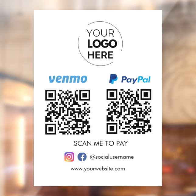 Paypal Venmo QR Code Payment | Scan to Pay Window Cling (Sheet 2)