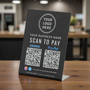 Paypal Venmo QR Codes Scan to Pay Logo Black Pedestal Sign