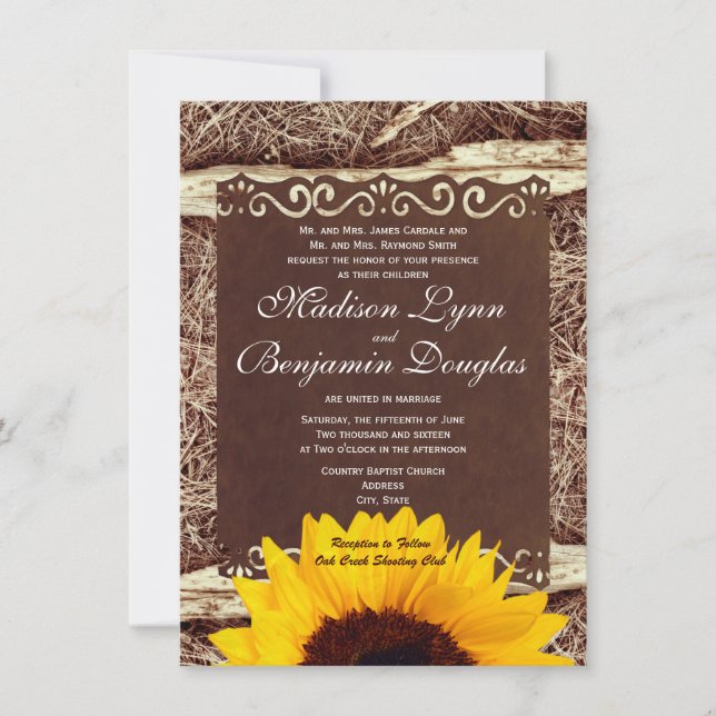Pays Aiguilles de pin Sunflower Invitations de mar (Devant)
