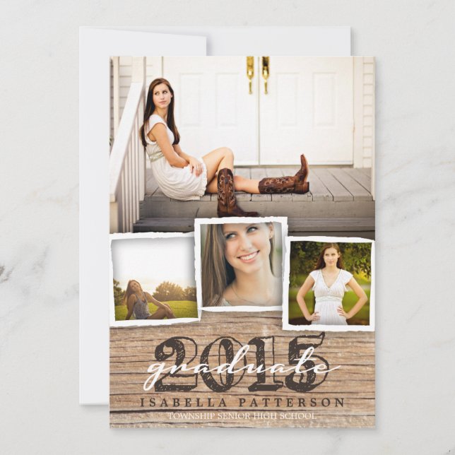 Pays Bois rustique Graduation 2015 Invitation (Devant)