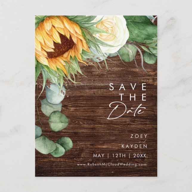 Pays Bold Sunflower Script | Bois Faire-Part Maria (Devant)